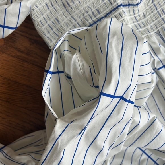 Tory Burch white and blue check tiered smocked midi length dress size medium - Picture 5 of 5